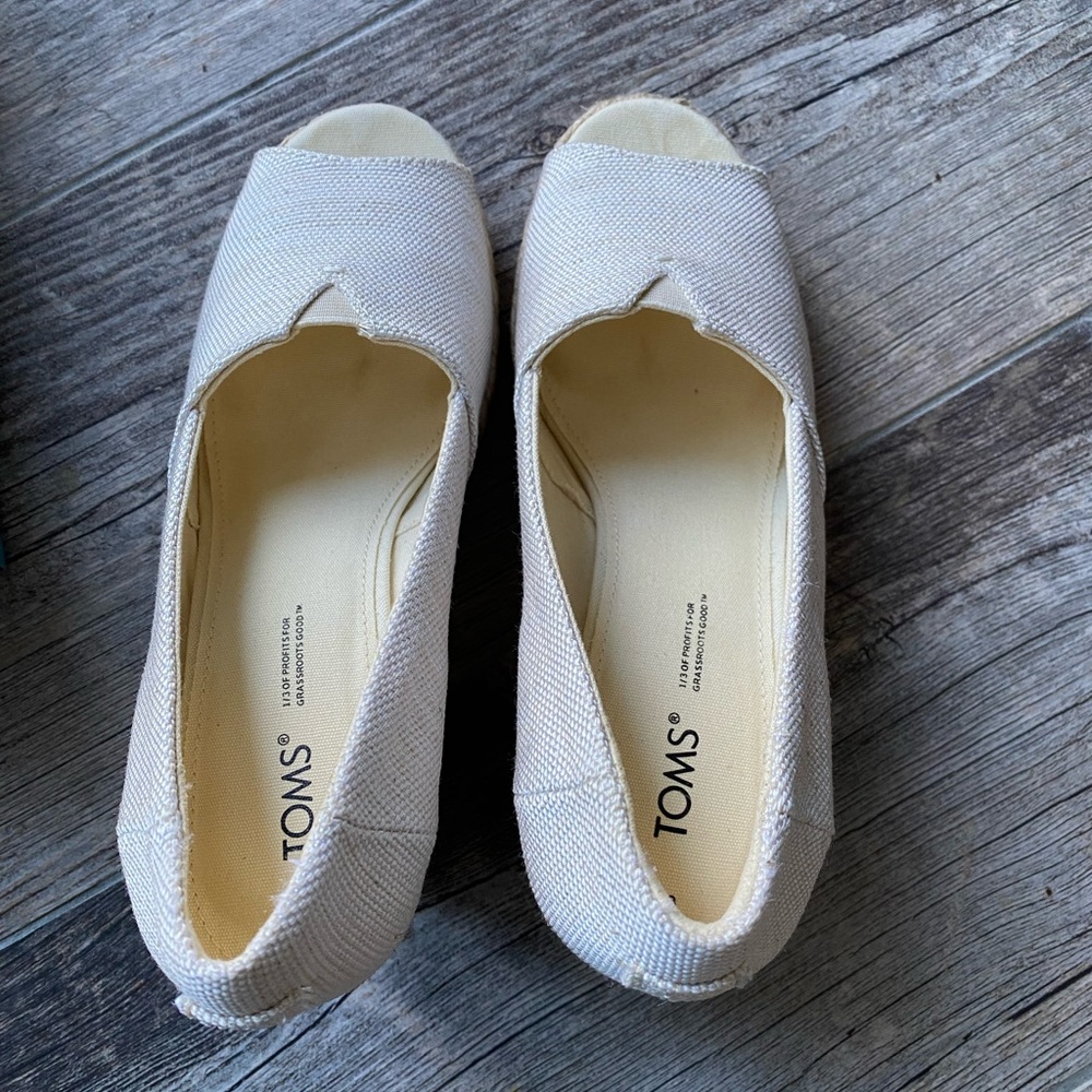 Toms cream linen Wedge Espadrilles - Picture 2 of 8
